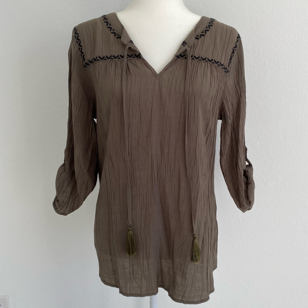 Women’s Army Green Christopher & Banks 3/4 Sleeve Blouse - Size Large